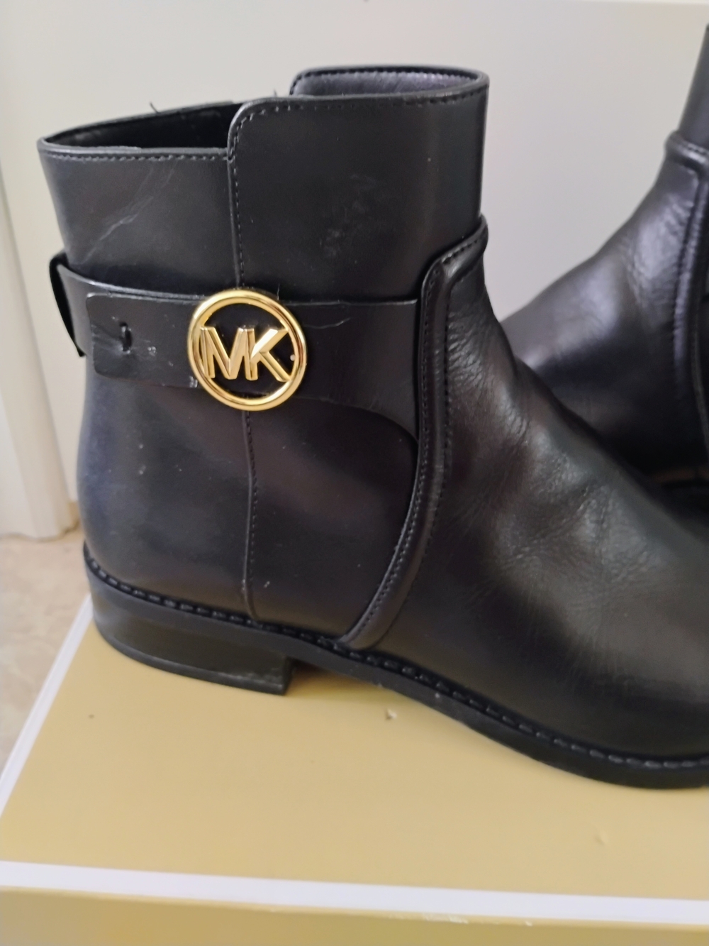Michael Kors Men’s Black Leather Ankle Boots with Gold MK Logo